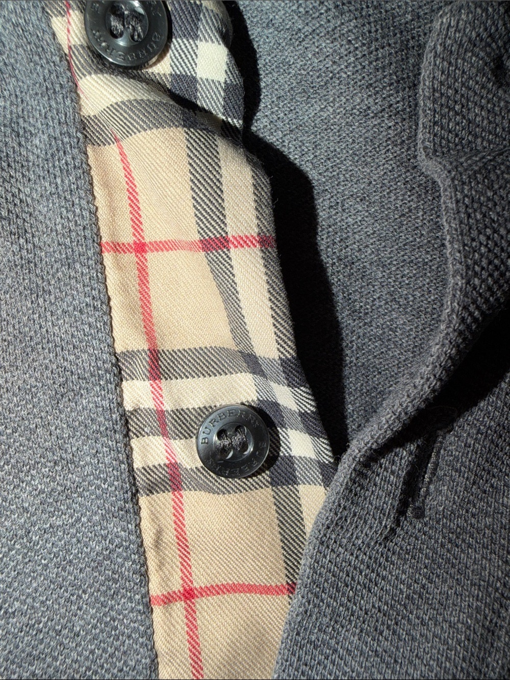 Burberry Men's Heather Blue Polo with Iconic Check Placket - Picture 4 of 5